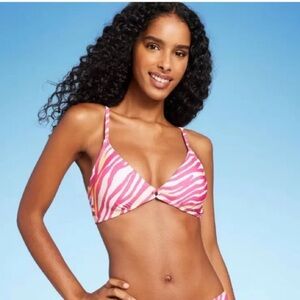 NWT Center Front Ring Triangle Bikini Top - Shade & Shore Pink Animal Print Sz S